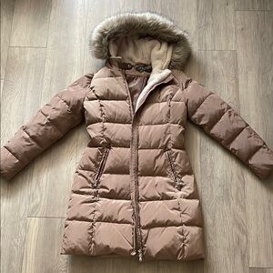Ralph Lauren Tan Puffer Jacket with Faux Fur Hood